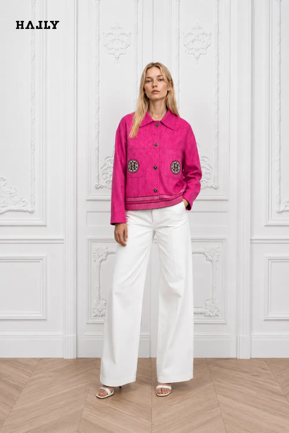 Fuchsia-Short-Linen-Jacket-with-Signature-Horse -1