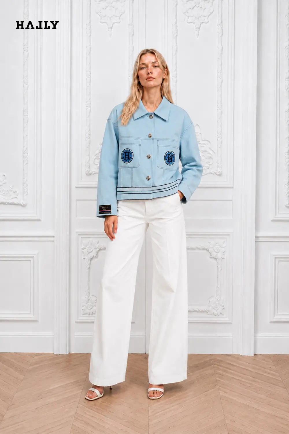 Light-Blue-Short-Linen-Jacket-with-Signature-Horse-Embroidery - 1