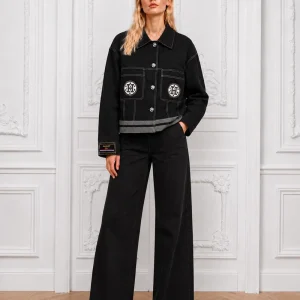 Black-Short-Linen-Jacket-with-Signature-Horse-Embroidery - 1