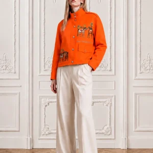 Cropped-Orange-Linen-Jacket-with-Signature-Equestrian-Embroidery - 1