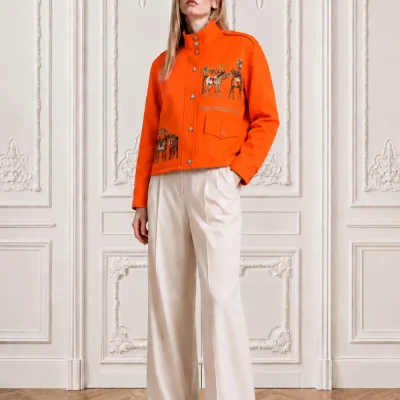 Cropped-Orange-Linen-Jacket-with-Signature-Equestrian-Embroidery - 1