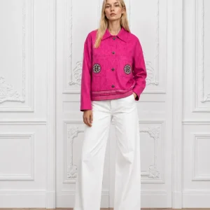 Fuchsia-Short-Linen-Jacket-with-Signature-Horse -1